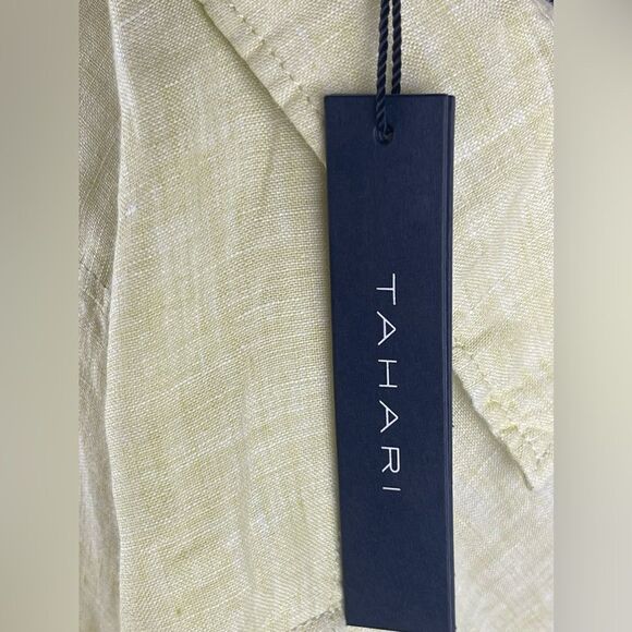 Tahari 100% Linen Button-Down yellow/lime green Long Sleeve Tunic Top Sz S - Picture 4 of 6